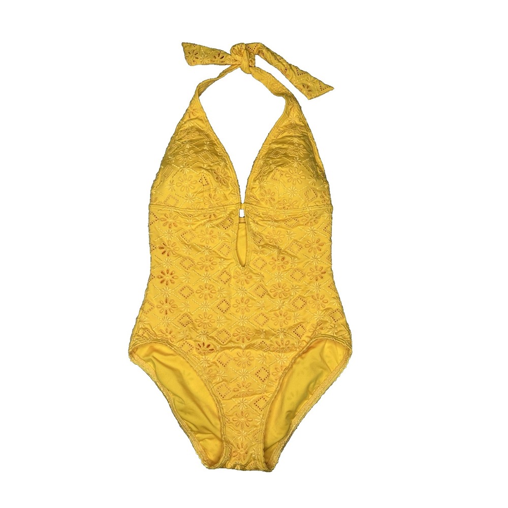 Kate Spade New York One Piece Swimsuit Yellow Halter Medium